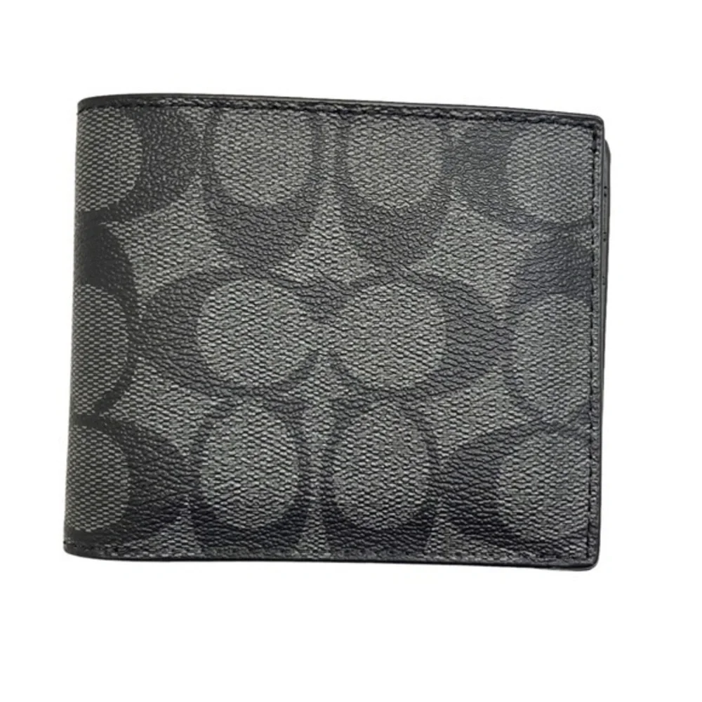 Coach gray and black Id Billfold Wallet In Signature Canvas